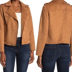 T Tahari faux suede crop moto jacket